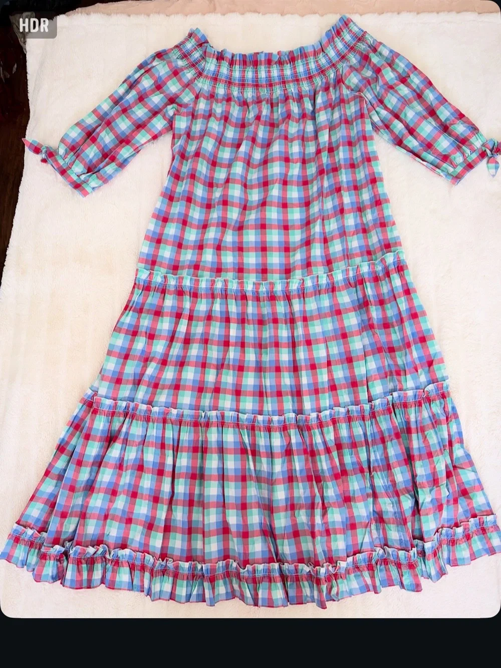 Kate Spade Pastel Plaid Off-Shoulder Dress in Pink, Blue & Mint